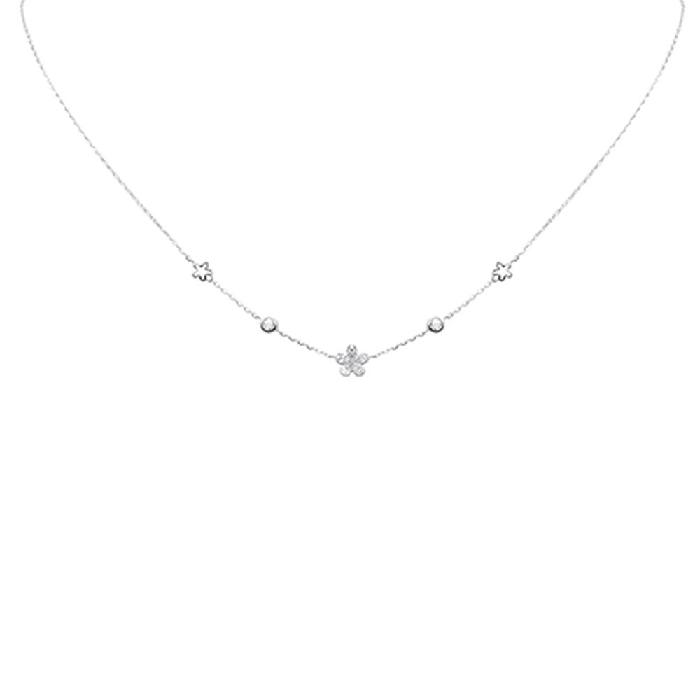 SPECIAL! .09ct G SI 14K White Gold Diamond Flower Pendant Necklace 16+2" Long