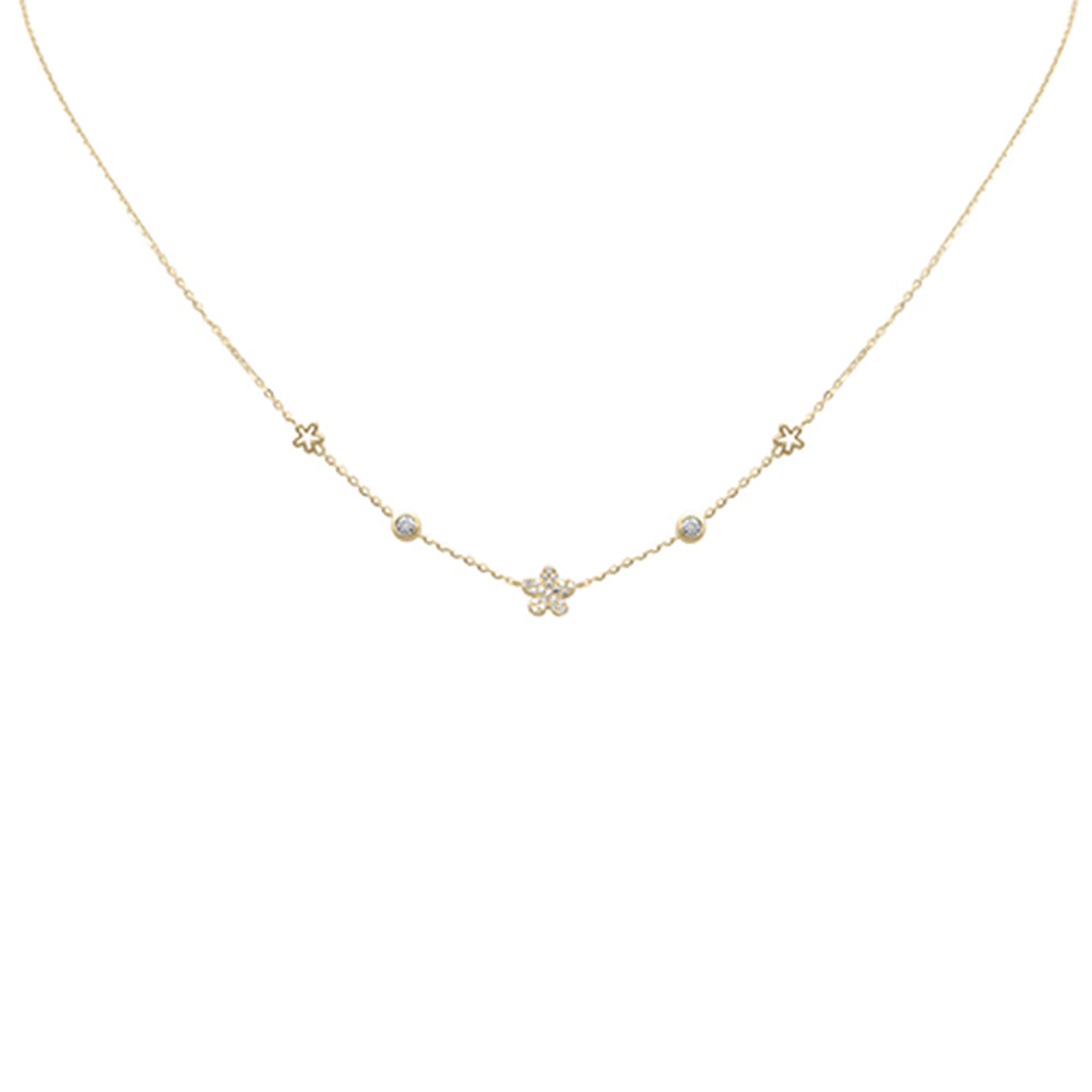 SPECIAL! .09ct G SI 14K Yellow Gold Diamond Flower Pendant Necklace 16+2" Long