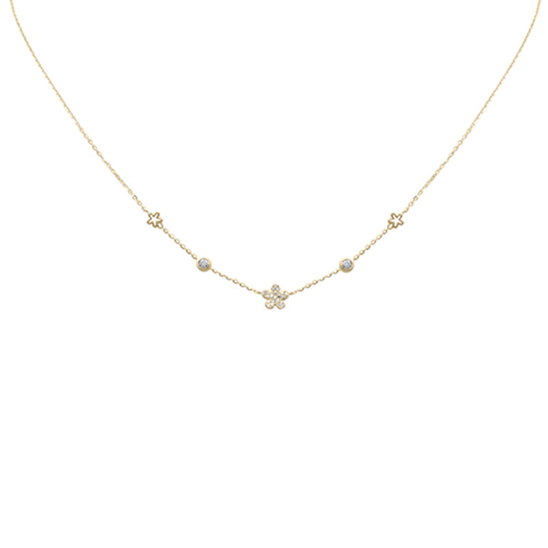 SPECIAL! .09ct G SI 14K Yellow Gold Diamond Flower Pendant Necklace 16+2" Long