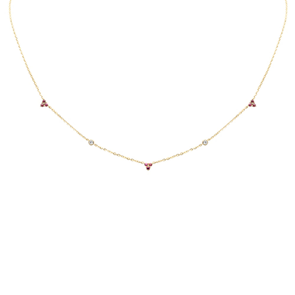 .27ct G SI 14K Yellow Gold Diamond & Ruby Gemstones Pendant Necklace 16+2" Long