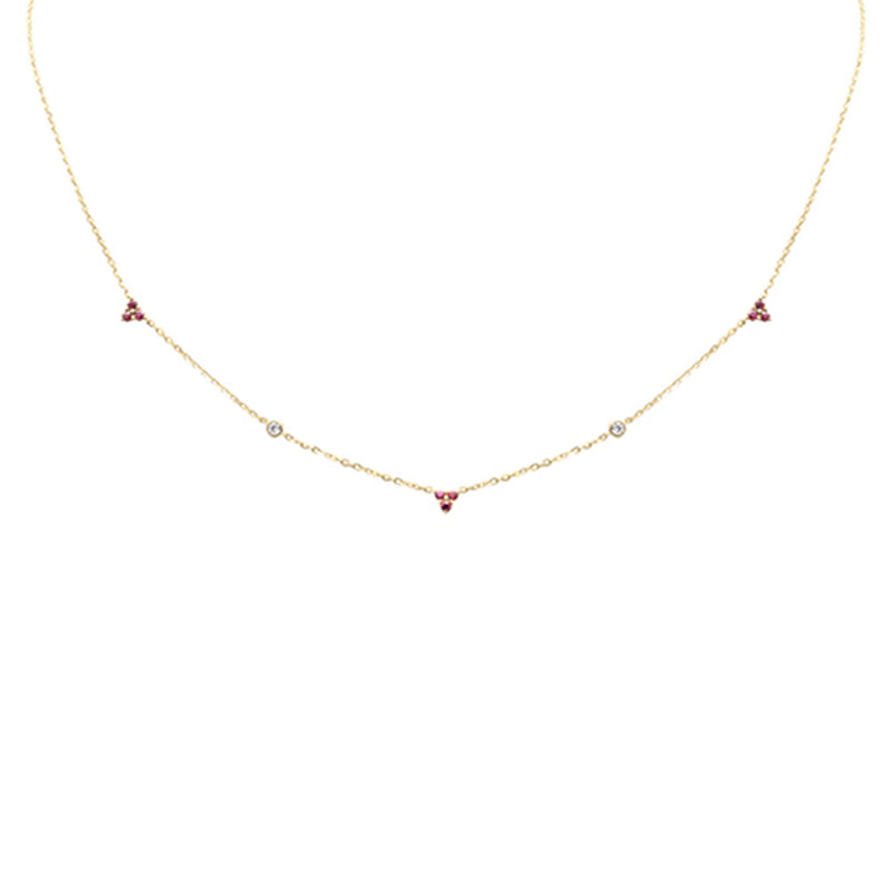 .27ct G SI 14K Yellow Gold Diamond & Ruby Gemstones Pendant Necklace 16+2" Long