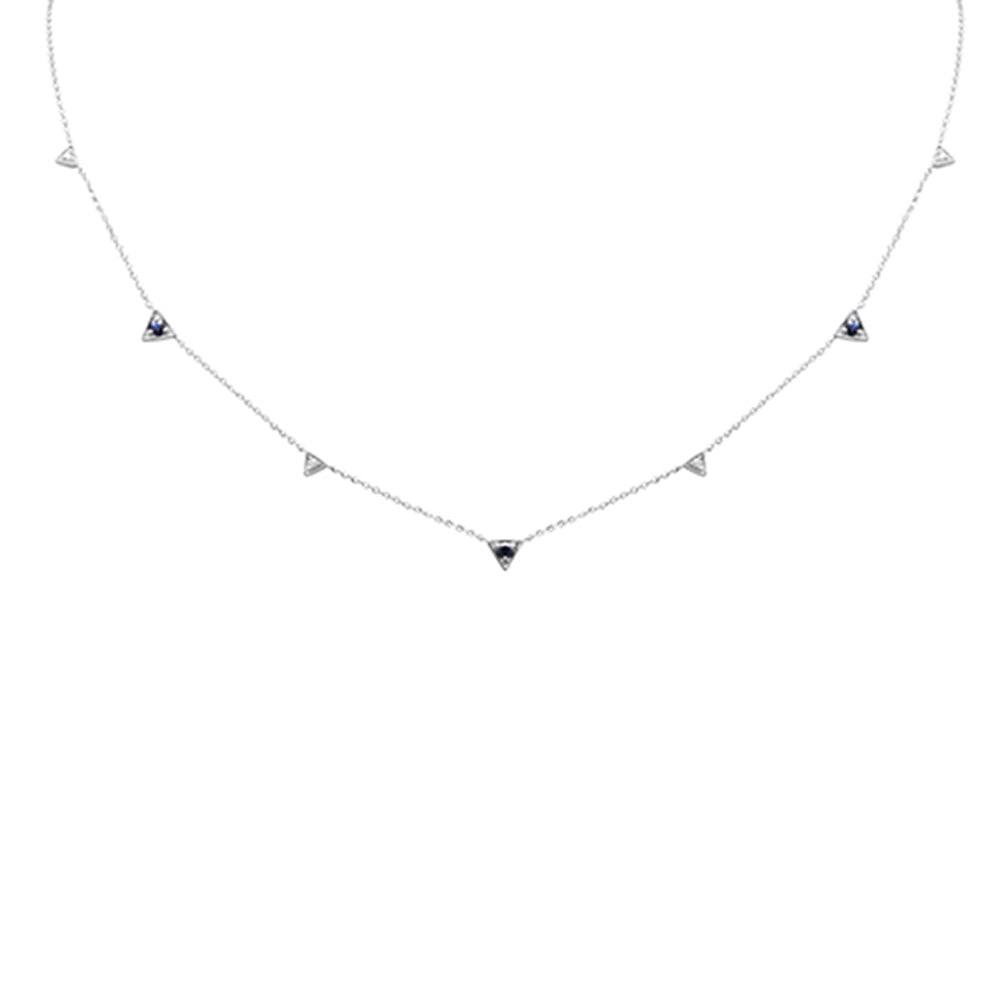 SPECIAL! .27ct G SI 14K White Gold Diamond & Blue Sapphire Gemstones Pendant Necklace 16+2" Long
