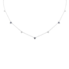 SPECIAL! .27ct G SI 14K White Gold Diamond & Blue Sapphire Gemstones Pendant Necklace 16+2" Long