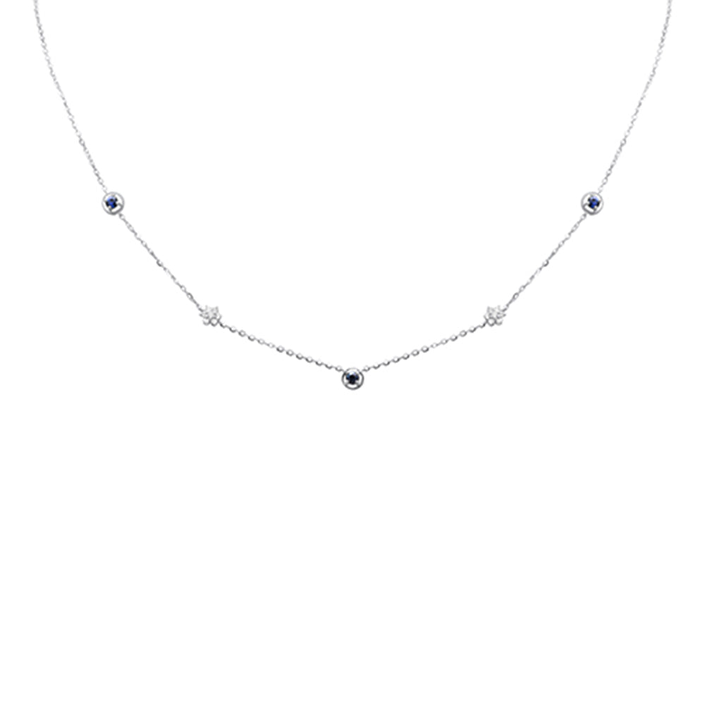 SPECIAL! .31ct G SI 14K White Gold Diamond & Blue Sapphire Gemstones Pendant Necklace 16+2" Long