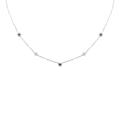 SPECIAL! .31ct G SI 14K White Gold Diamond & Blue Sapphire Gemstones Pendant Necklace 16+2" Long