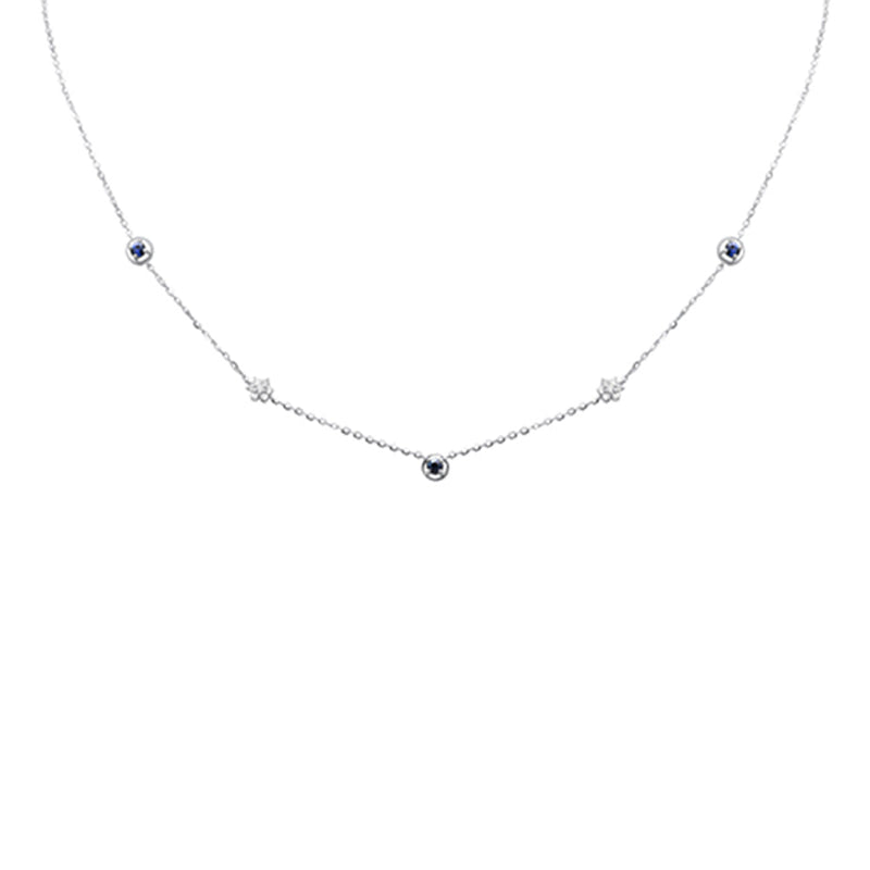 SPECIAL! .31ct G SI 14K White Gold Diamond & Blue Sapphire Gemstones Pendant Necklace 16+2" Long