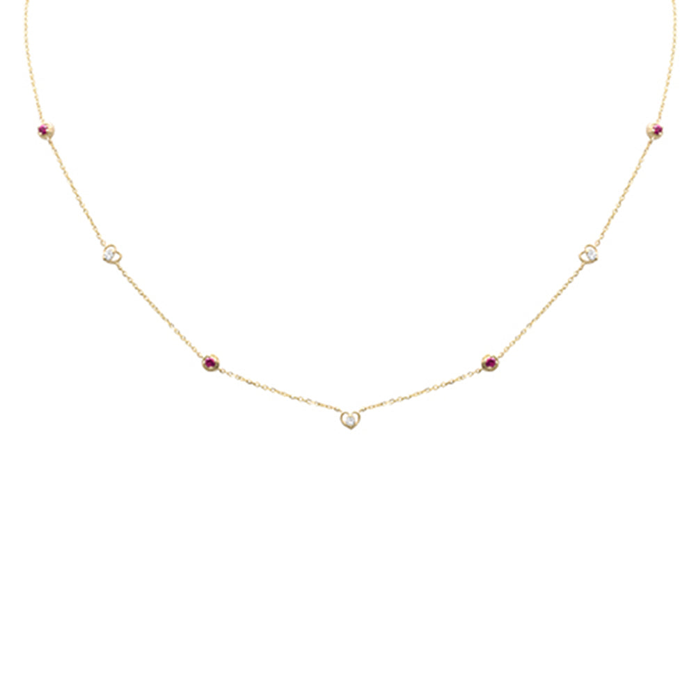 SPECIAL! .28ct G SI 14K Yellow Gold Diamond & Ruby Gemstones Pendant Necklace 16+2" Long