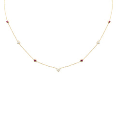 SPECIAL! .28ct G SI 14K Yellow Gold Diamond & Ruby Gemstones Pendant Necklace 16+2" Long