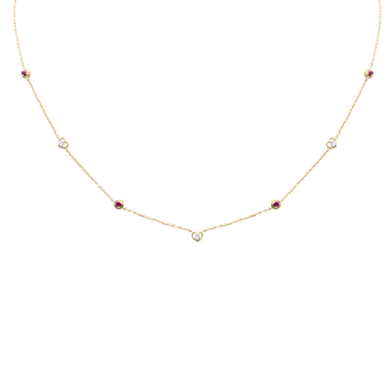 SPECIAL! .28ct G SI 14K Yellow Gold Diamond & Ruby Gemstones Pendant Necklace 16+2" Long