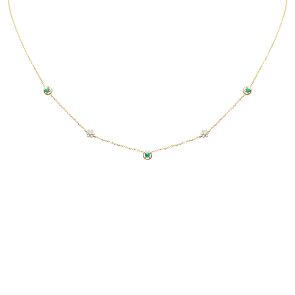 SPECIAL! .29ct G SI 14K Yellow Gold Diamond & Emerald Gemstones Pendant Necklace 16+2" Long