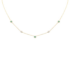 SPECIAL! .29ct G SI 14K Yellow Gold Diamond & Emerald Gemstones Pendant Necklace 16+2" Long