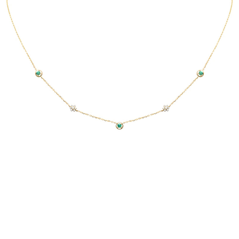 SPECIAL! .29ct G SI 14K Yellow Gold Diamond & Emerald Gemstones Pendant Necklace 16+2" Long