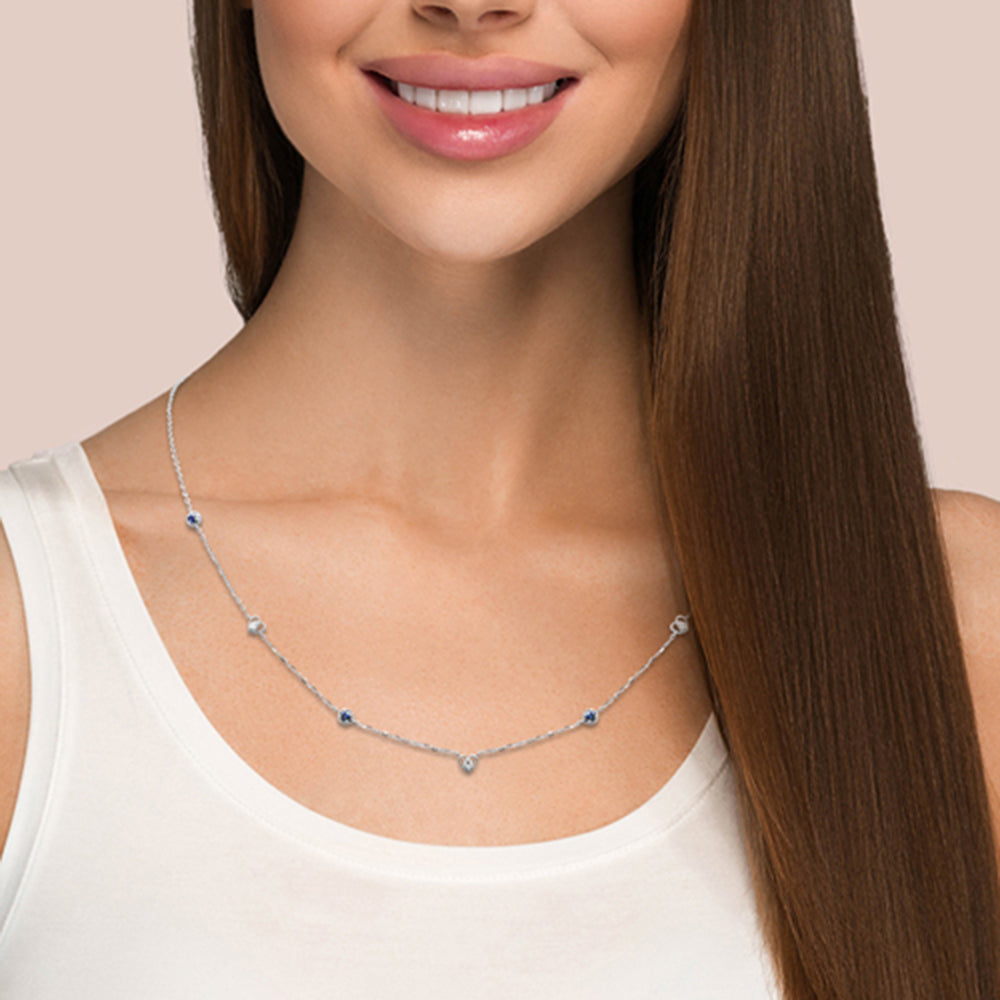 .30ct G SI 14K White Gold Diamond & Blue Sapphire Gemstones Pendant Necklace 16+2" Long