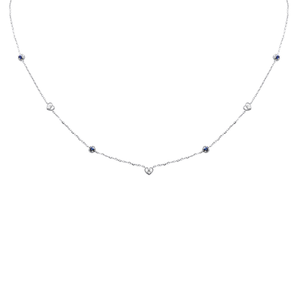 .30ct G SI 14K White Gold Diamond & Blue Sapphire Gemstones Pendant Necklace 16+2" Long