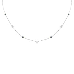 .30ct G SI 14K White Gold Diamond & Blue Sapphire Gemstones Pendant Necklace 16+2" Long