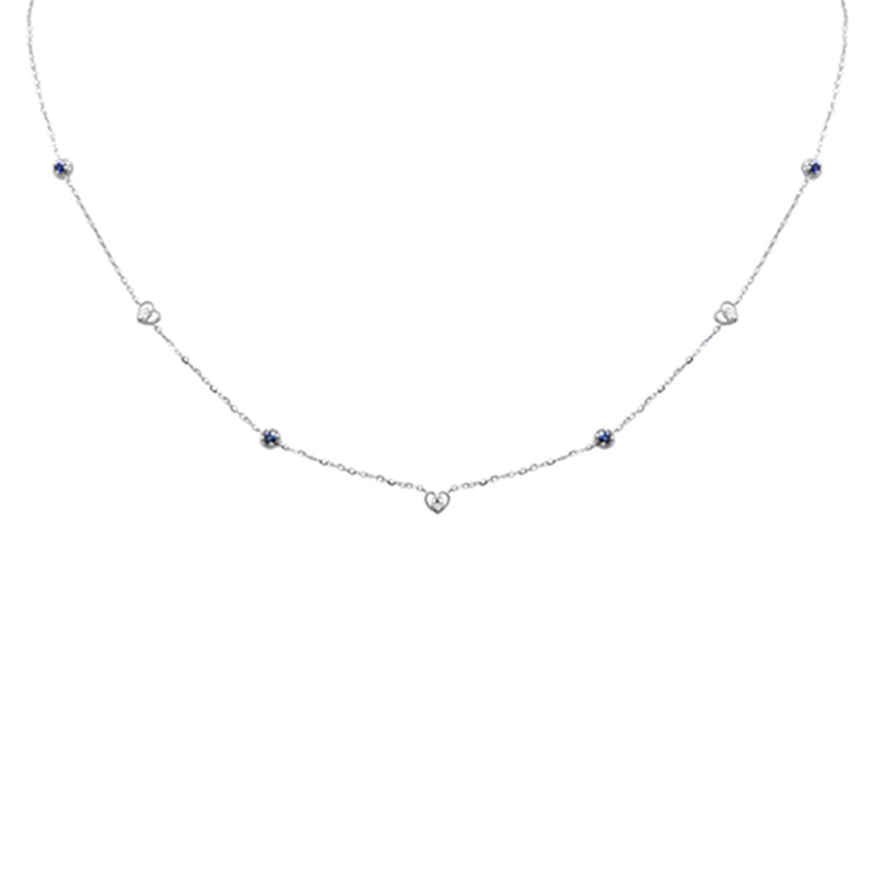 .30ct G SI 14K White Gold Diamond & Blue Sapphire Gemstones Pendant Necklace 16+2" Long