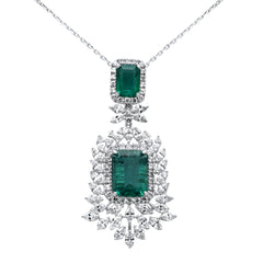 SPECIAL! 6.18ct G SI 14K White Gold Diamond & Emerald Gemstones Pendant Necklace