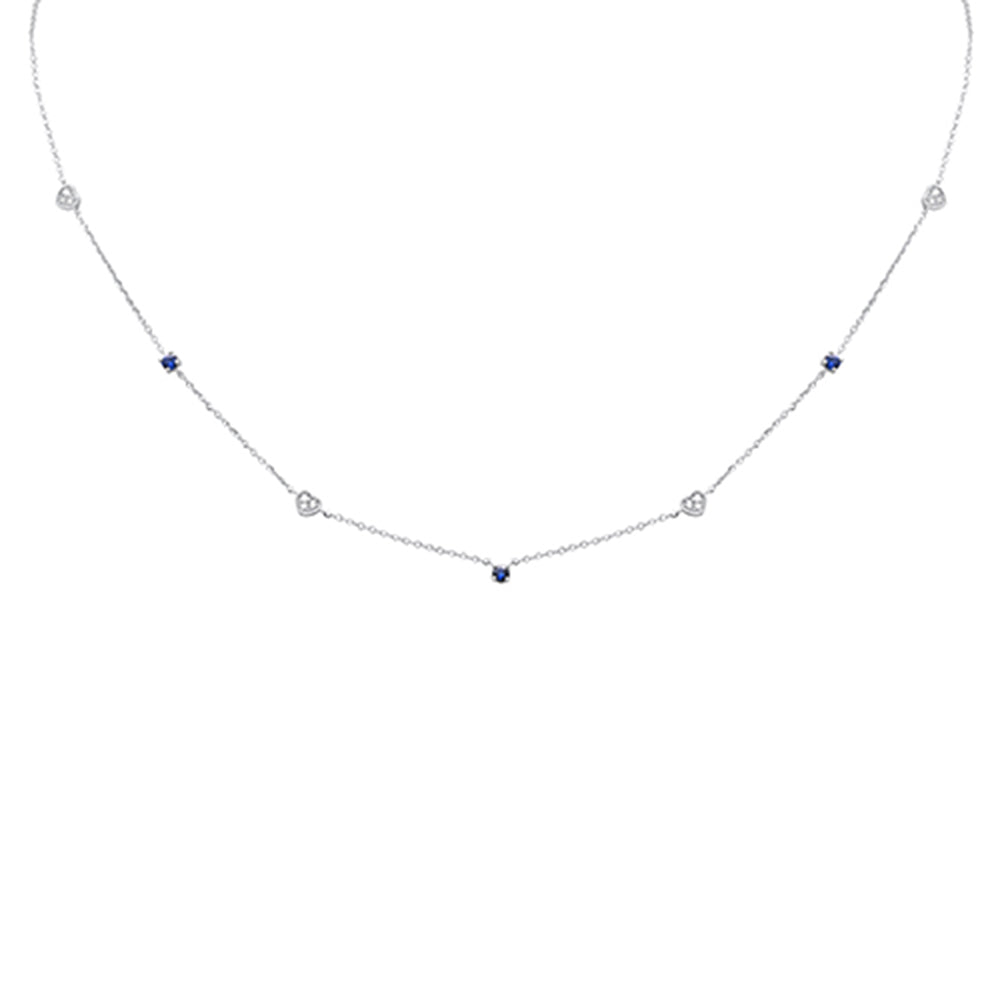 .28ct G SI 14K White Gold Diamond & Blue Sapphire Gemstones Pendant Necklace 16+2" Long