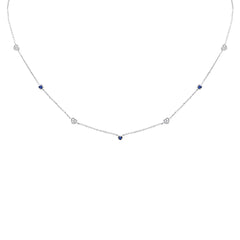 .28ct G SI 14K White Gold Diamond & Blue Sapphire Gemstones Pendant Necklace 16+2" Long