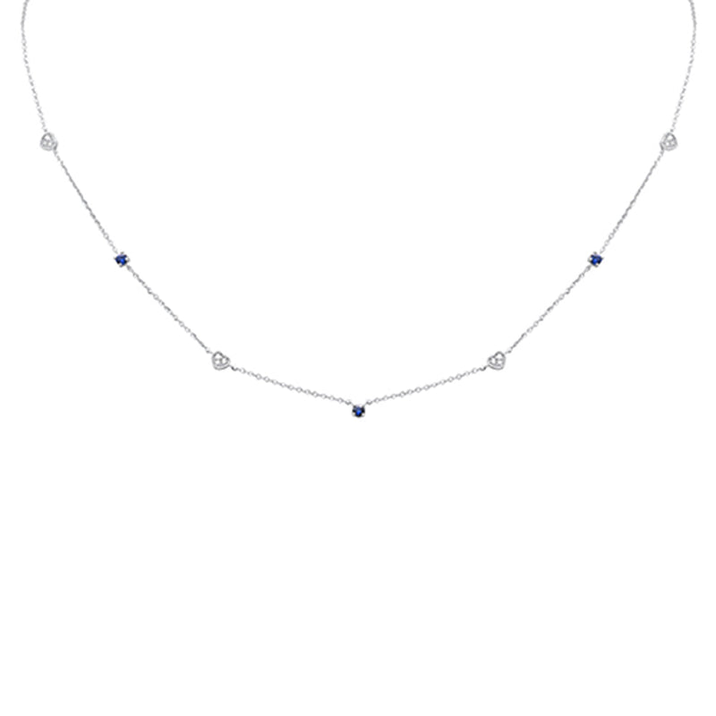 .28ct G SI 14K White Gold Diamond & Blue Sapphire Gemstones Pendant Necklace 16+2" Long