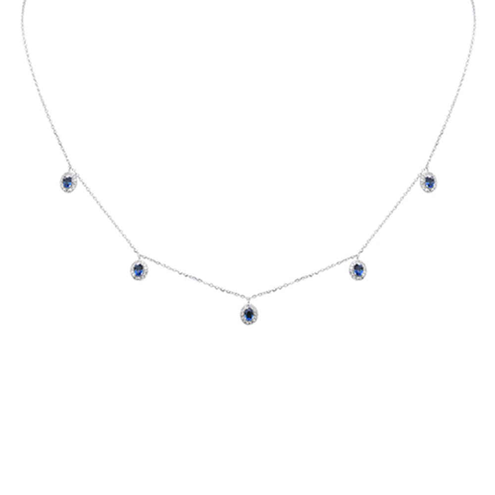 SPECIAL! .94ct G SI 14K White Gold Diamond & Blue Sapphire Gemstones Pendant Necklace 16+2" Long