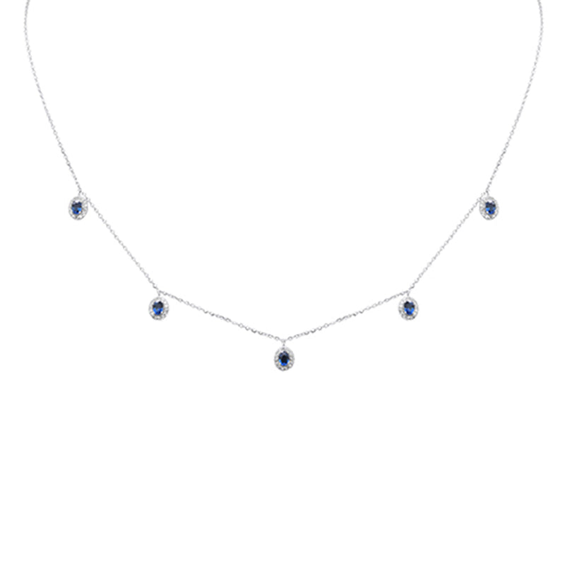 SPECIAL! .94ct G SI 14K White Gold Diamond & Blue Sapphire Gemstones Pendant Necklace 16+2" Long