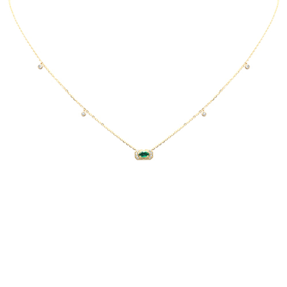 .10ct G SI 14K Yellow Gold Diamond & Emerald Gemstones Pendant Necklace 16+2" Long