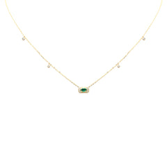 .10ct G SI 14K Yellow Gold Diamond & Emerald Gemstones Pendant Necklace 16+2" Long
