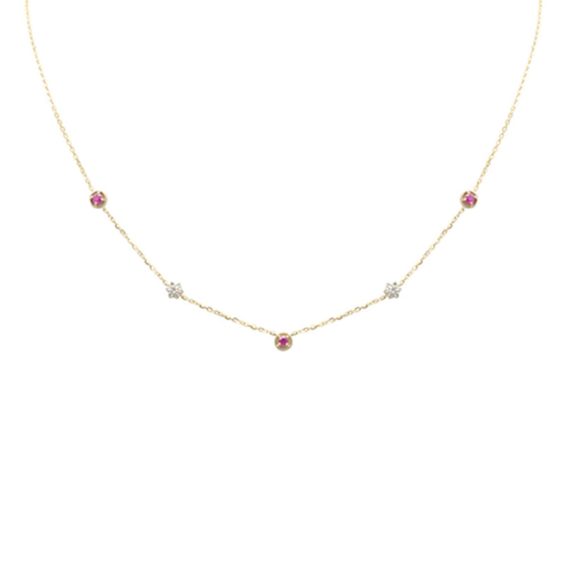 DIAMOND CLOSEOUT!  .33ct G SI 14K Yellow Gold Diamond & Ruby Gemstones Pendant Necklace 16+2" Long