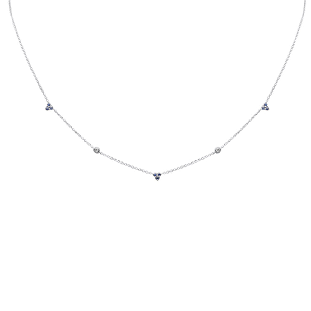 .28ct G SI 14K White Gold Diamond & Blue Sapphire Gemstones Pendant Necklace 16+2" Long