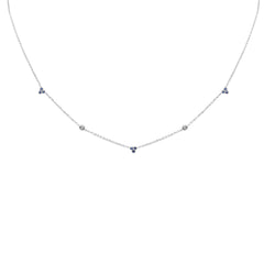 .28ct G SI 14K White Gold Diamond & Blue Sapphire Gemstones Pendant Necklace 16+2" Long