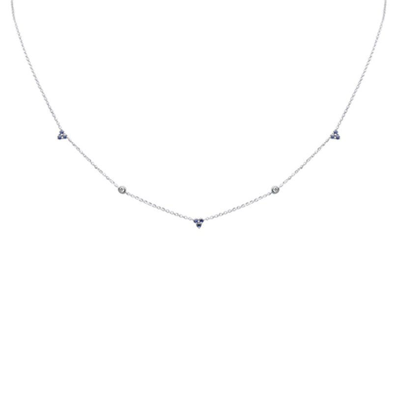 .28ct G SI 14K White Gold Diamond & Blue Sapphire Gemstones Pendant Necklace 16+2" Long