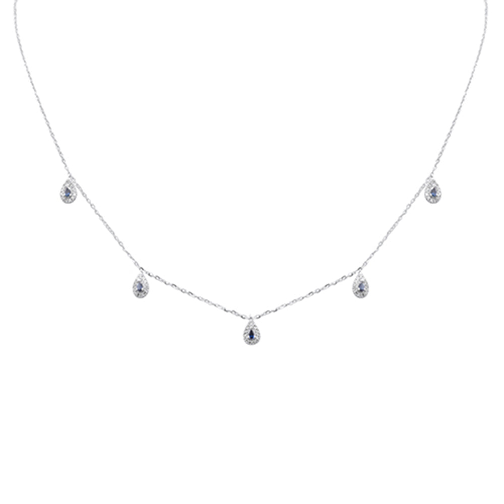 SPECIAL! .50ct G SI 14K White Gold Diamond & Blue Sapphire Gemstones Pendant Necklace 16+2" Long