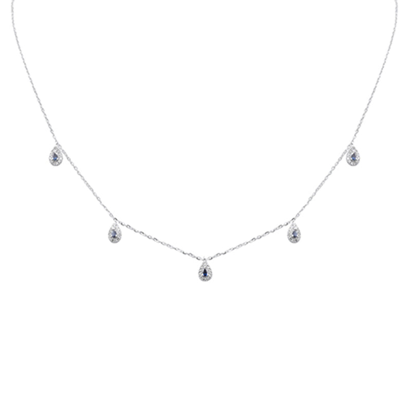 SPECIAL! .50ct G SI 14K White Gold Diamond & Blue Sapphire Gemstones Pendant Necklace 16+2" Long