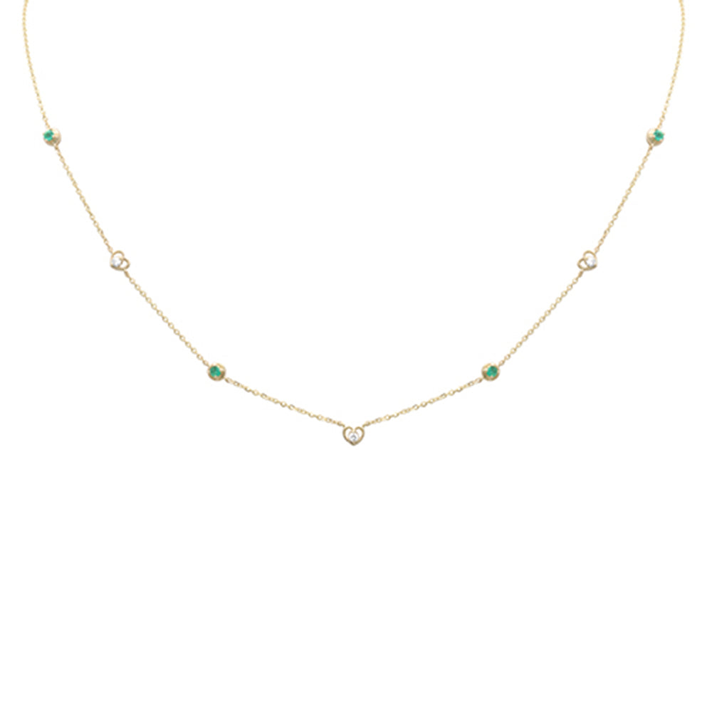 SPECIAL! .19ct G SI 14K Yellow Gold Diamond & Emerald Gemstones Pendant Necklace 16+2" Long