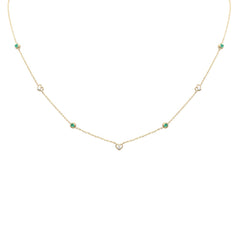 SPECIAL! .19ct G SI 14K Yellow Gold Diamond & Emerald Gemstones Pendant Necklace 16+2" Long
