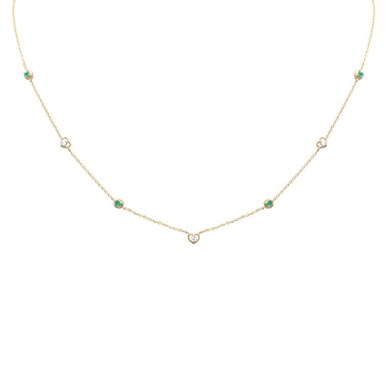 SPECIAL! .19ct G SI 14K Yellow Gold Diamond & Emerald Gemstones Pendant Necklace 16+2" Long