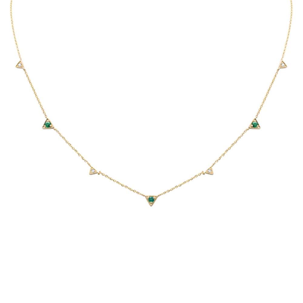 SPECIAL! .23ct G SI 14K Yellow Gold Diamond & Emerald Gemstones Pendant Necklace 16+2" Long