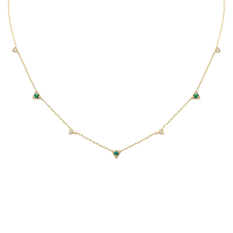 SPECIAL! .23ct G SI 14K Yellow Gold Diamond & Emerald Gemstones Pendant Necklace 16+2" Long