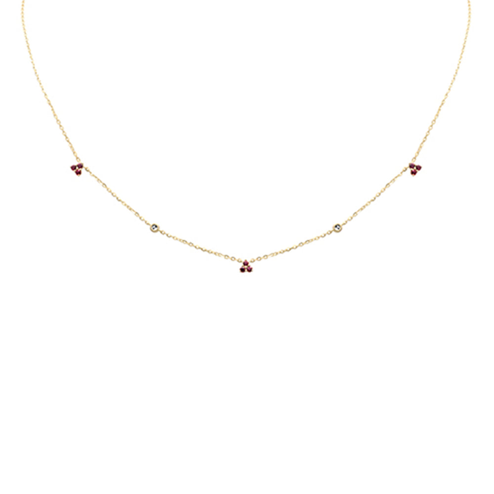 .26ct G SI 14K Yellow Gold Diamond & Ruby Gemstones Pendant Necklace 16+2" Long