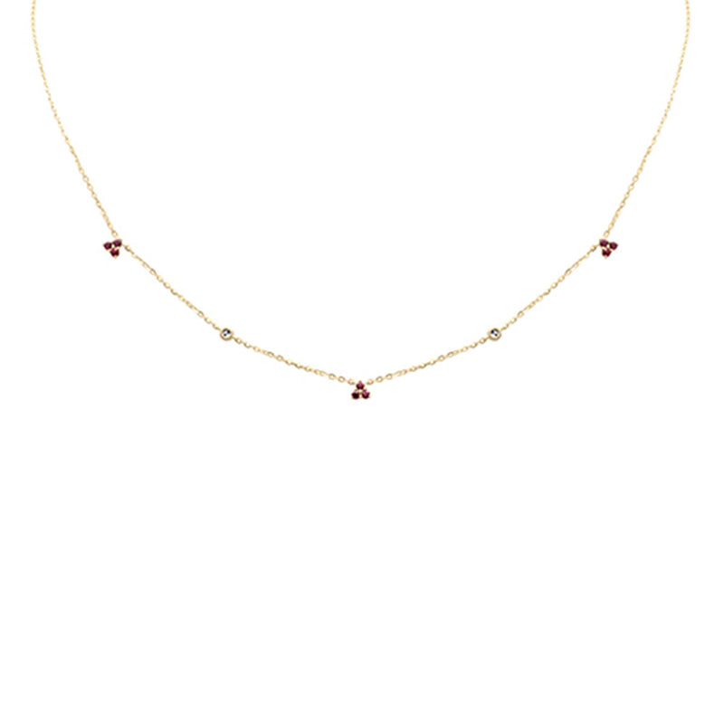 .26ct G SI 14K Yellow Gold Diamond & Ruby Gemstones Pendant Necklace 16+2" Long