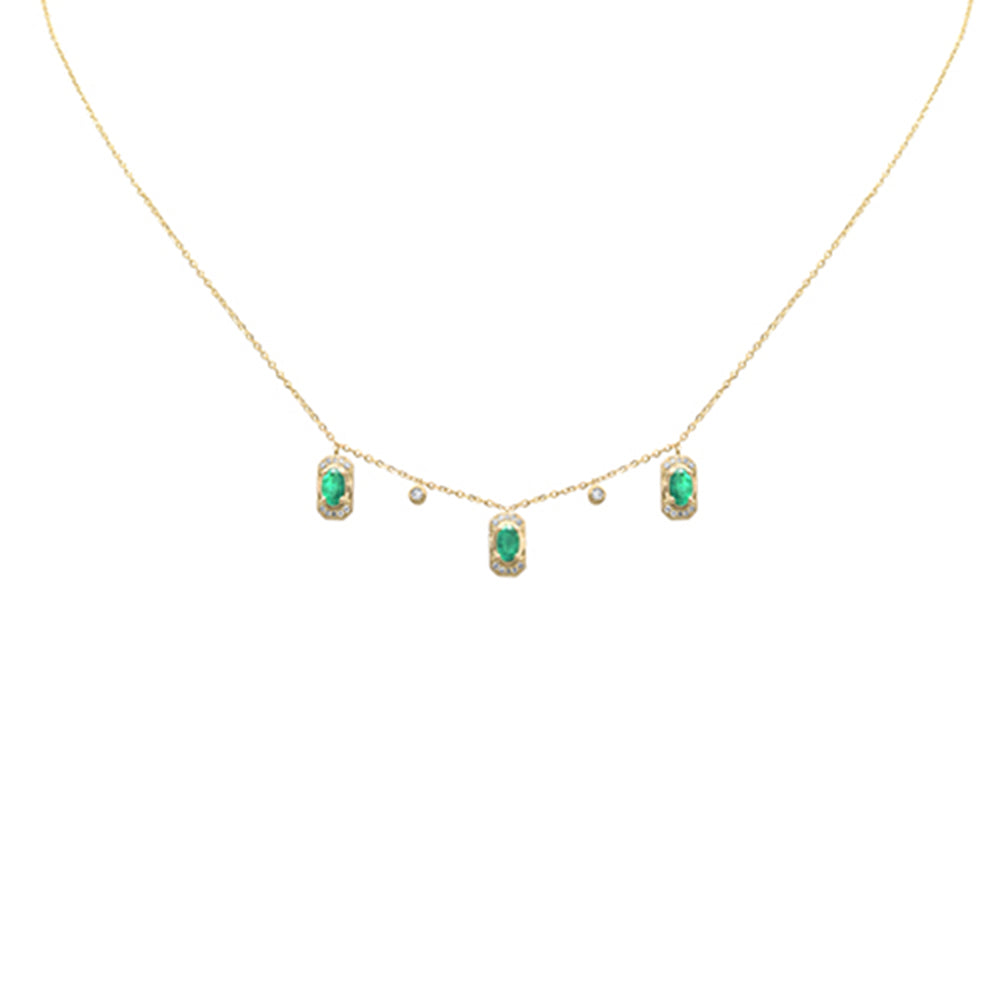 SPECIAL! .12ct G SI 14K Yellow Gold Diamond & Emerald Gemstones Pendant Necklace 16+2" Long