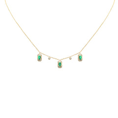 SPECIAL! .12ct G SI 14K Yellow Gold Diamond & Emerald Gemstones Pendant Necklace 16+2" Long