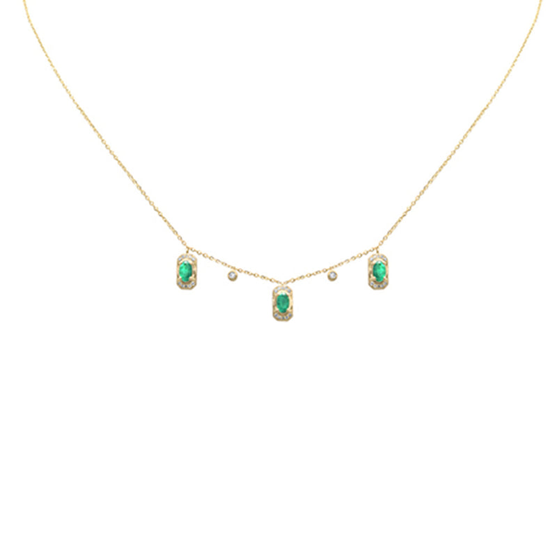 SPECIAL! .12ct G SI 14K Yellow Gold Diamond & Emerald Gemstones Pendant Necklace 16+2" Long