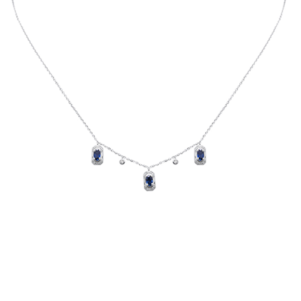 SPECIAL! .96ct G SI 14K White Gold Diamond & Blue Sapphire Gemstones Pendant Necklace 16+2" Long