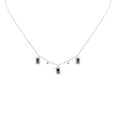 SPECIAL! .96ct G SI 14K White Gold Diamond & Blue Sapphire Gemstones Pendant Necklace 16+2" Long