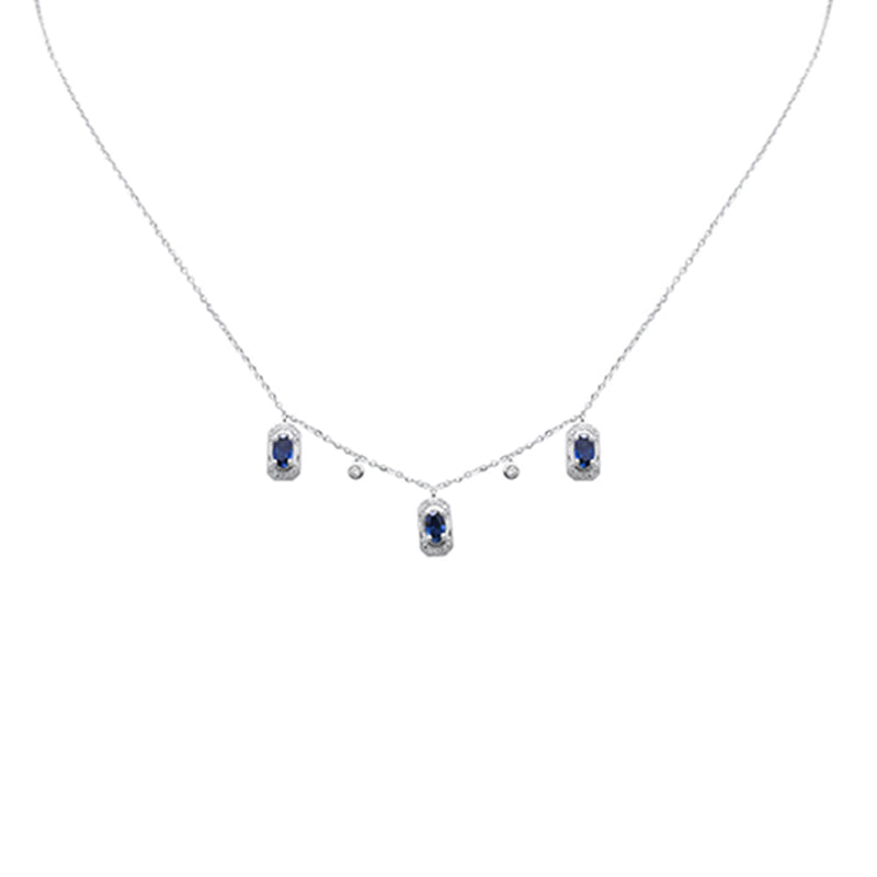 SPECIAL! .96ct G SI 14K White Gold Diamond & Blue Sapphire Gemstones Pendant Necklace 16+2" Long