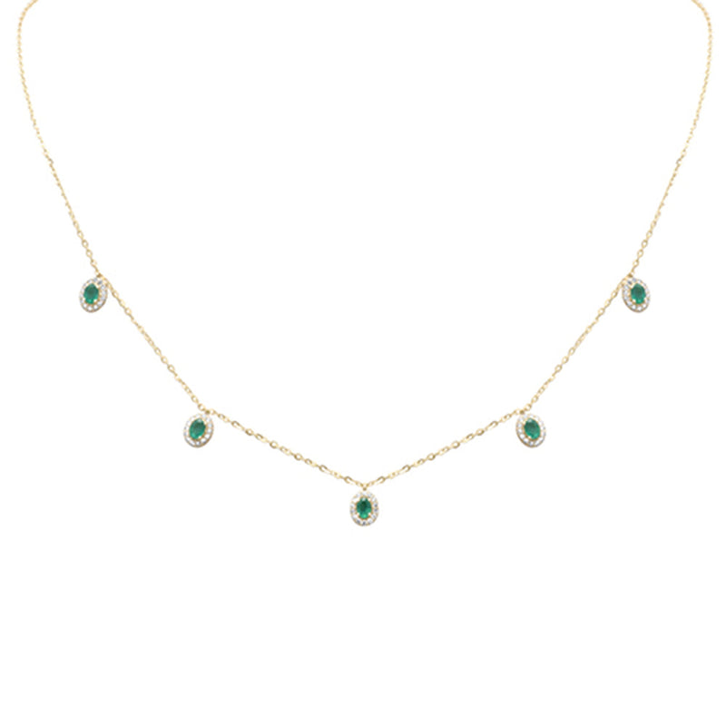 SPECIAL! .77ct G SI 14K Yellow Gold Diamond & Emerald Gemstones Pendant Necklace 16+2" Long