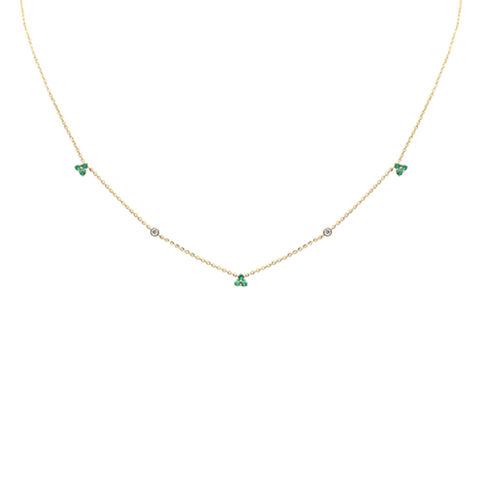 .24ct G SI 14K Yellow Gold Diamond & Emerald Gemstones Pendant Necklace 16+2" Long
