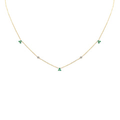 .24ct G SI 14K Yellow Gold Diamond & Emerald Gemstones Pendant Necklace 16+2" Long